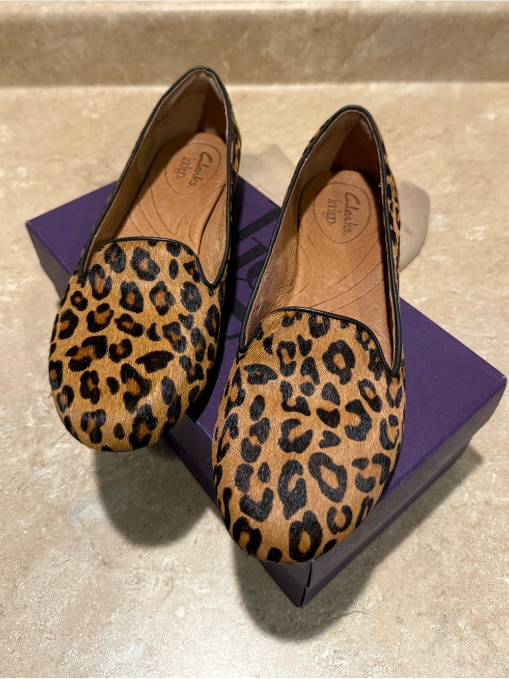 Clarks Women's Leopard Print Loafers in Tan and Black